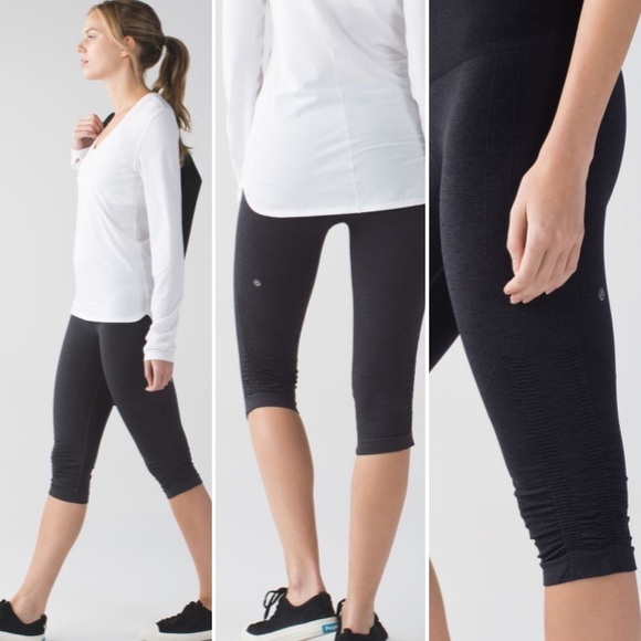 LULULEMON in the flow seamless crop capris black grey charcoal - Picture 1 of 9